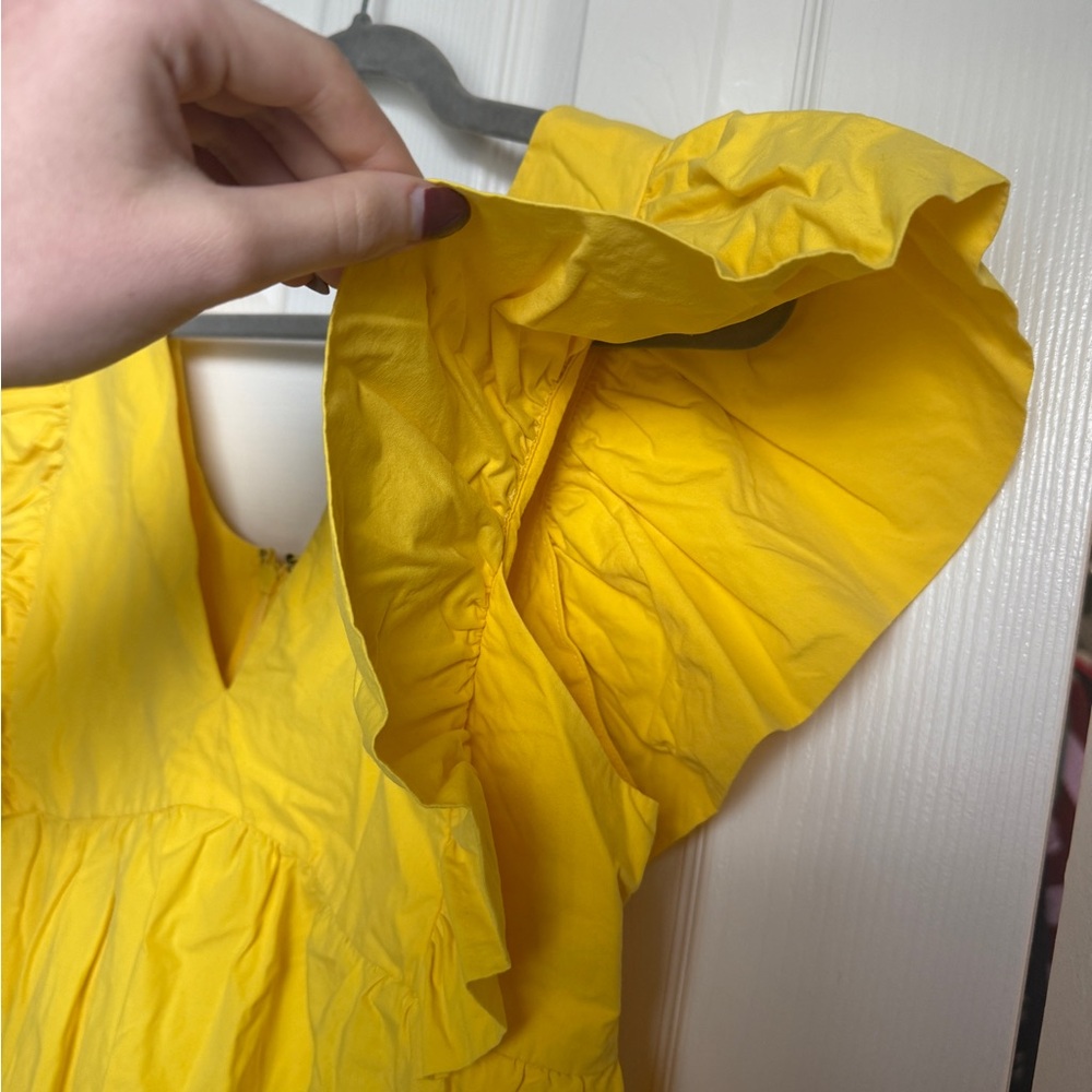 MAEVE ANTHROPOLOGIE Flutter-Sleeve Babydoll Midi Dress Yellow V Neck Casual Sz S - Picture 7 of 10